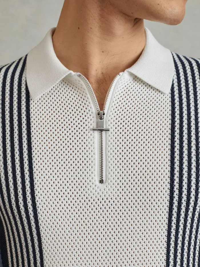 Men Reiss Polo Shirts Berlin OpenStitch HalfZip Polo Shirt Bluewhite