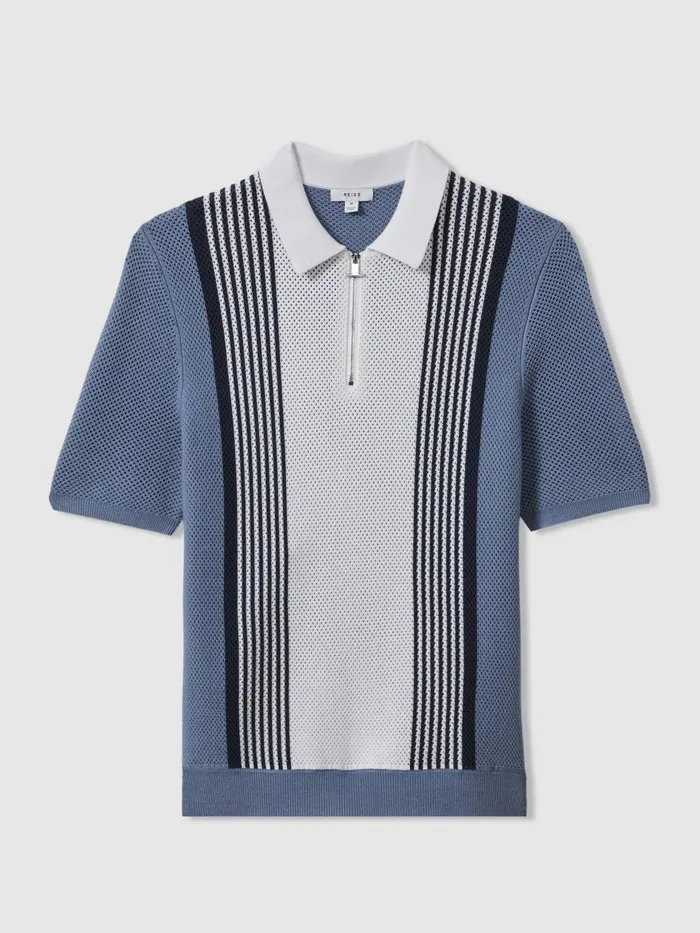 Men Reiss Polo Shirts Berlin OpenStitch HalfZip Polo Shirt Bluewhite