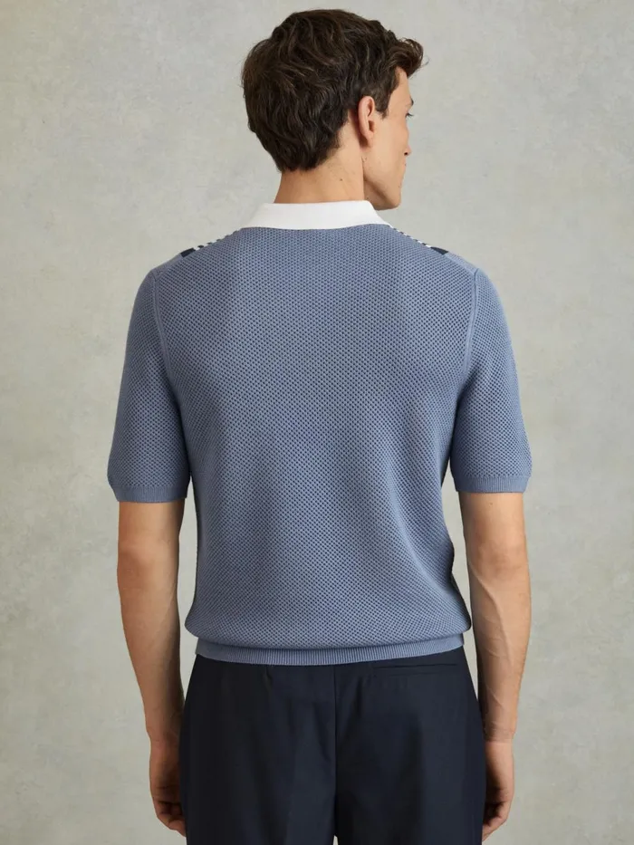 Men Reiss Polo Shirts Berlin OpenStitch HalfZip Polo Shirt Bluewhite