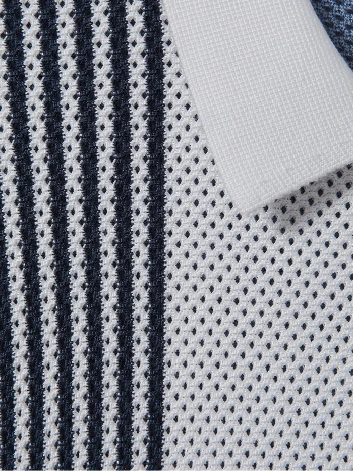 Men Reiss Polo Shirts Berlin OpenStitch HalfZip Polo Shirt Bluewhite