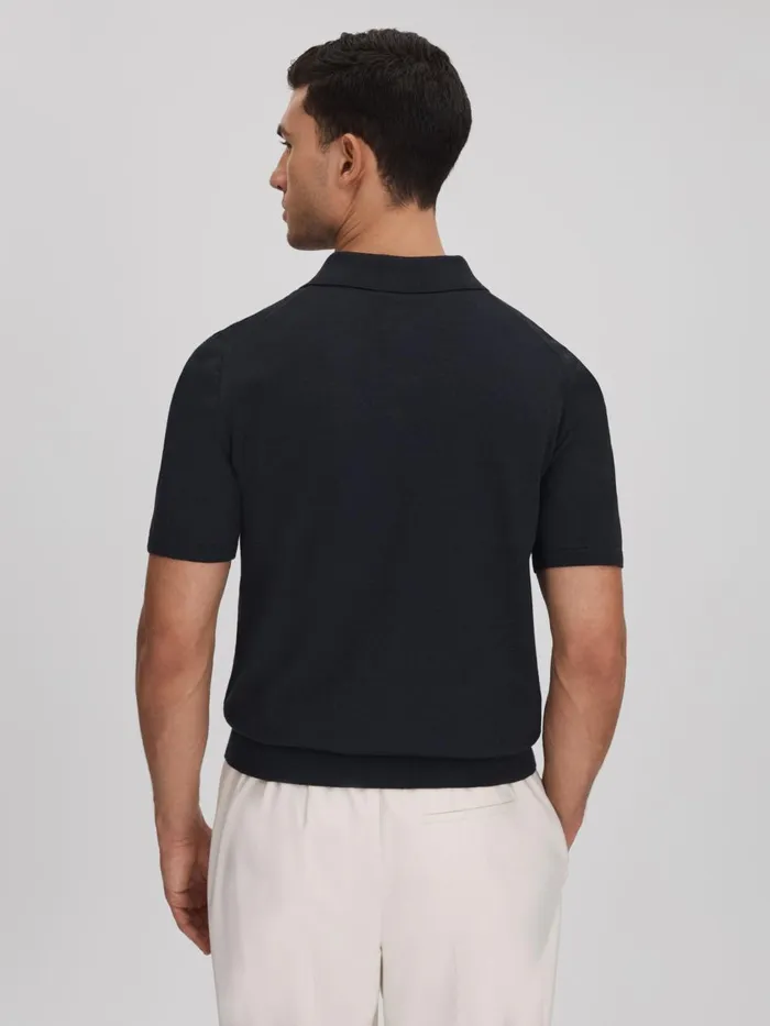 Men Reiss Polo Shirts Finch Cotton Blend Contrast Polo Shirt Navy
