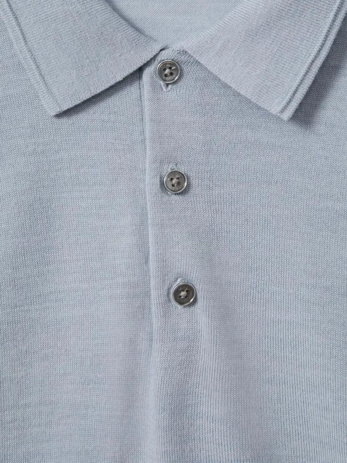 Men Reiss Polo Shirts Manor Merino Wool Polo Shirt Soft Blue Melange