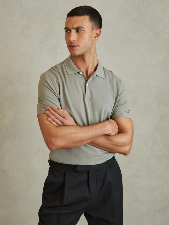Men Reiss Polo Shirts Peters Slim Fit Garment Dyed Embroidered Polo Shirt Dark Sage Men Reiss Polo Shirts Peters Slim Fit Garment Dyed Embroidered Polo Shirt Dark Sage
