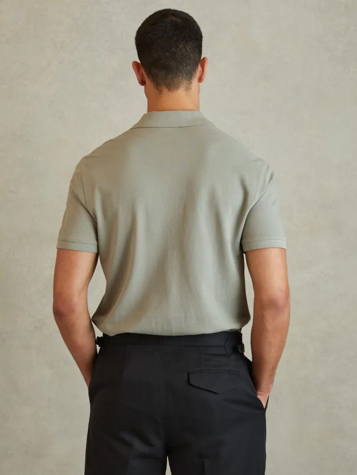 Men Reiss Polo Shirts Peters Slim Fit Garment Dyed Embroidered Polo Shirt Dark Sage