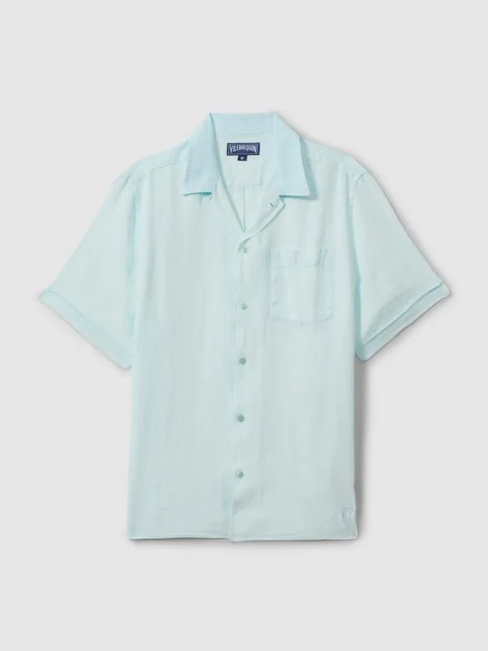 Men Reiss Shirts Linen Shirt Thalassa Blue Print