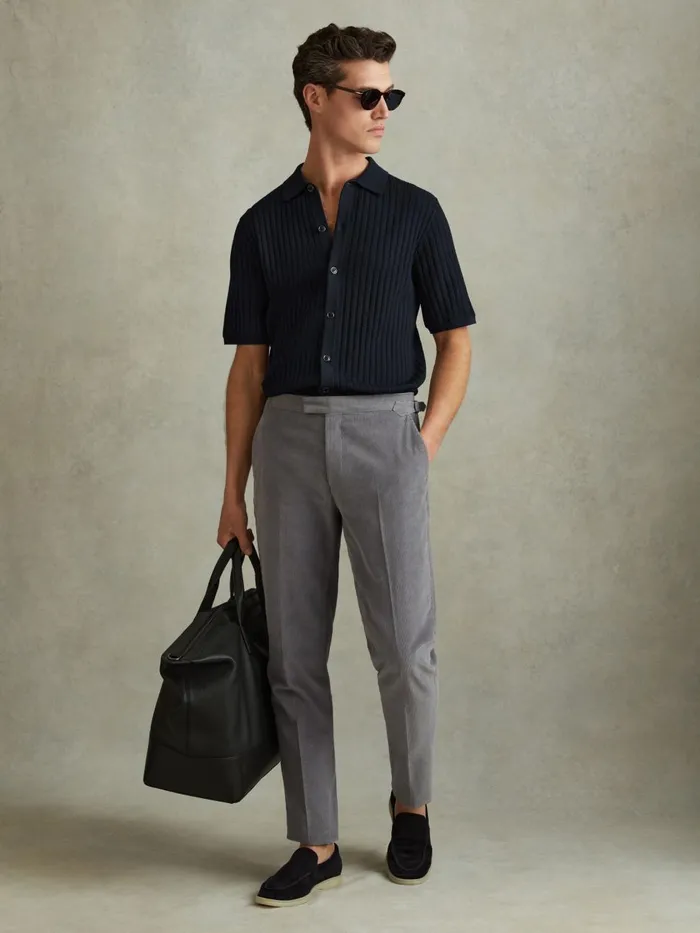 Men Reiss Shirts Murray Textured Knitted Shirt Navy