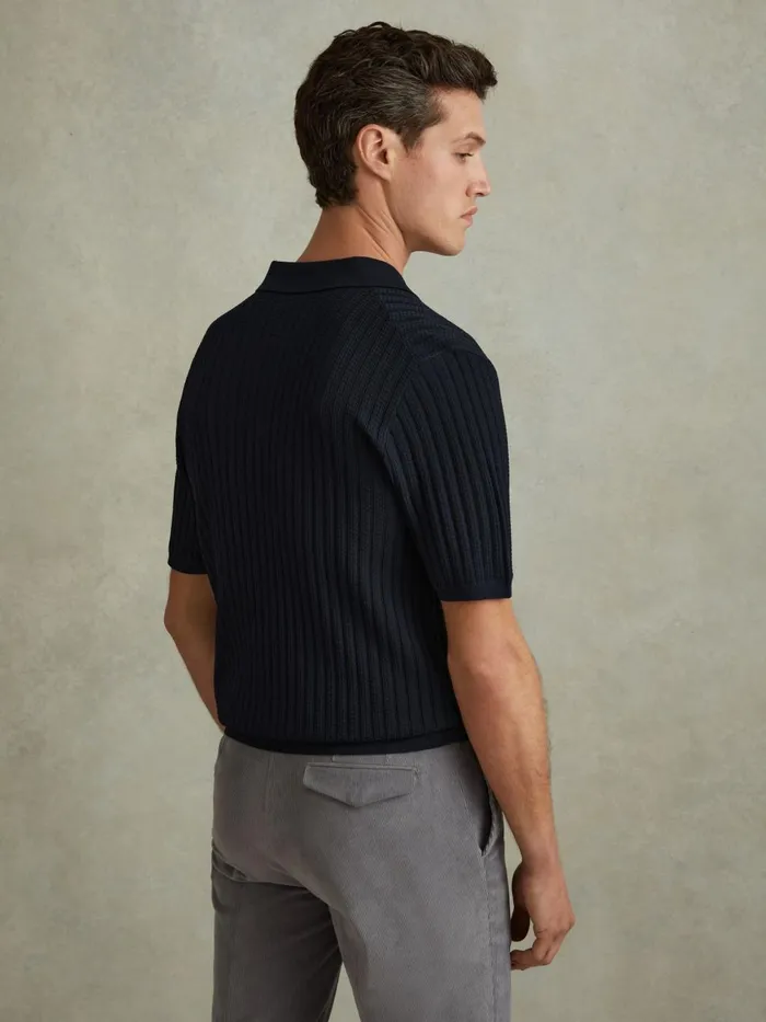 Men Reiss Shirts Murray Textured Knitted Shirt Navy