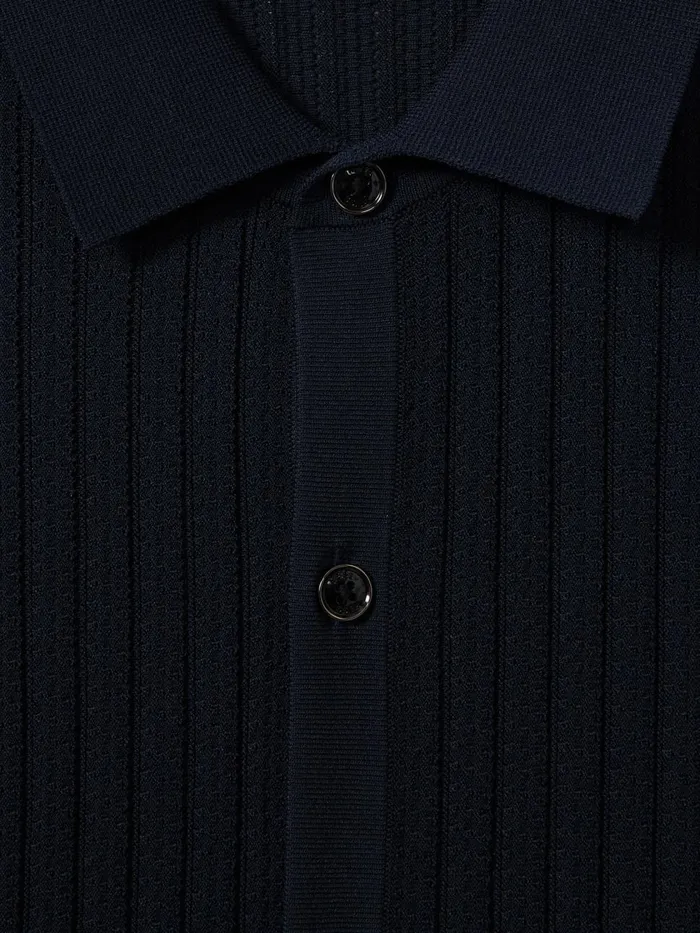 Men Reiss Shirts Murray Textured Knitted Shirt Navy