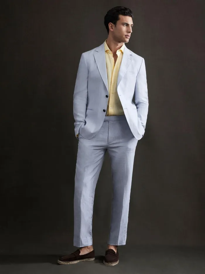 Men Reiss Shirts Ruban Linen Button Through Shirt Lemon