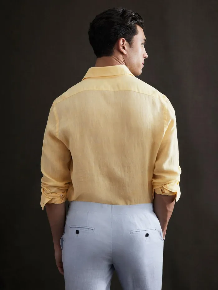 Men Reiss Shirts Ruban Linen Button Through Shirt Lemon