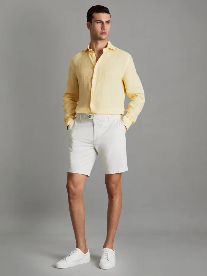 Men Reiss Shirts Ruban Linen Button Through Shirt Melon