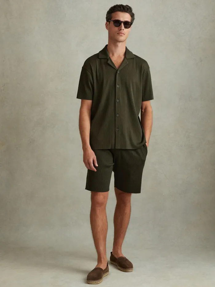 Men Reiss Shorts Conor Ribbed Elasticated Waist Shorts Green