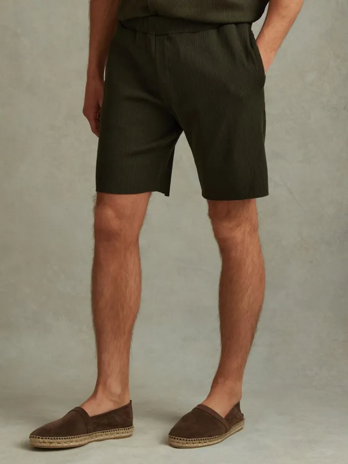 Men Reiss Shorts Conor Ribbed Elasticated Waist Shorts Green