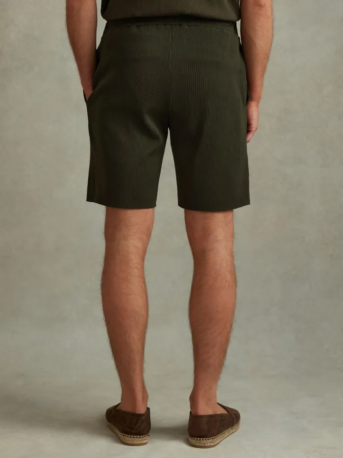 Men Reiss Shorts Conor Ribbed Elasticated Waist Shorts Green