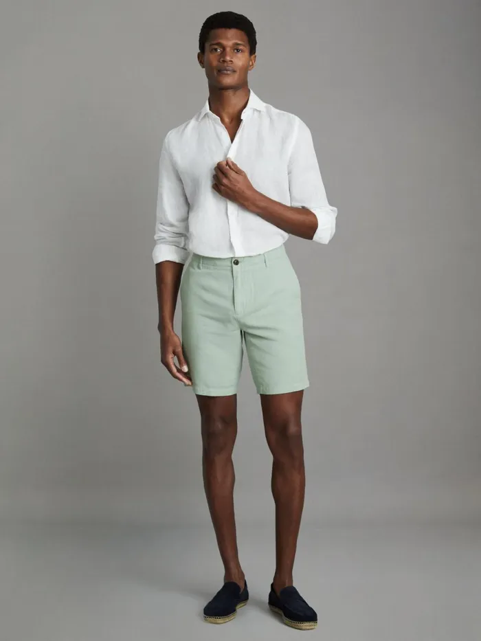 Men Reiss Shorts Ezra Cotton Blend Internal Drawstring Shorts Mint