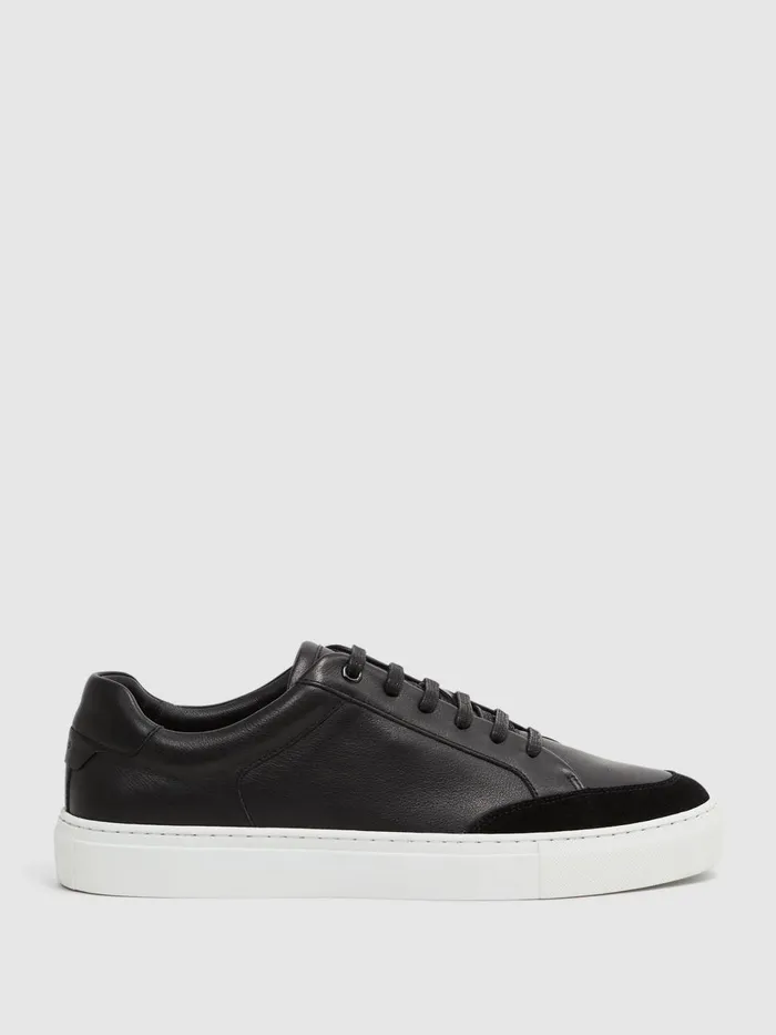 Men Reiss Sneakers Ashley Leather Low Top Trainers Black