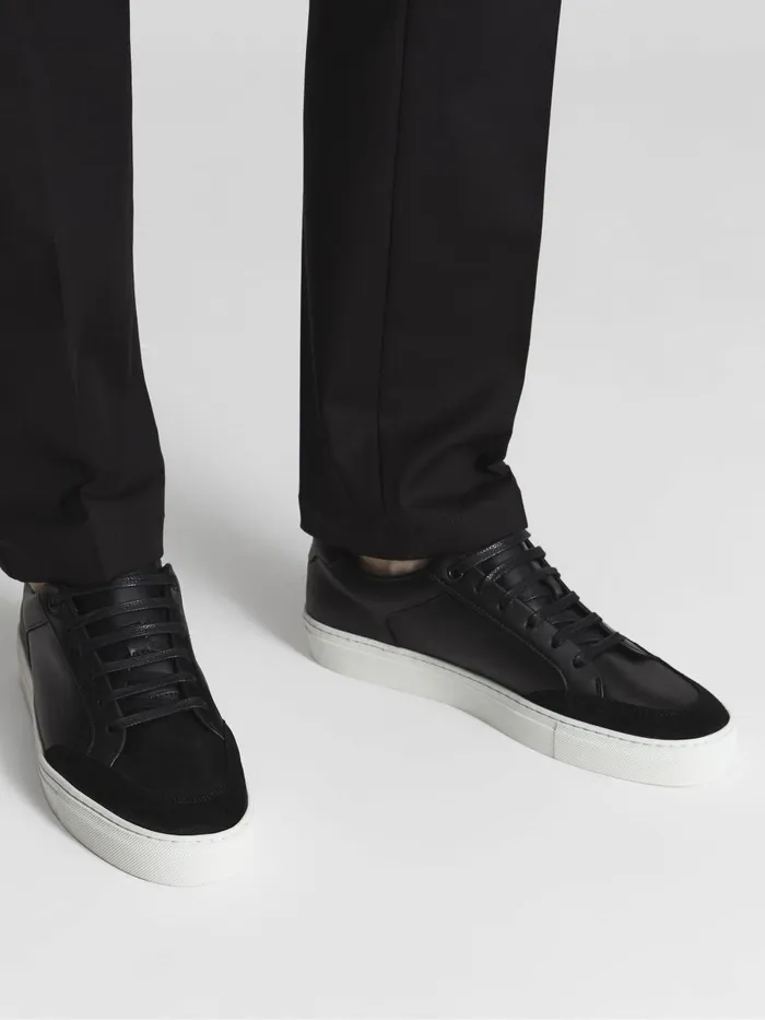 Men Reiss Sneakers Ashley Leather Low Top Trainers Black