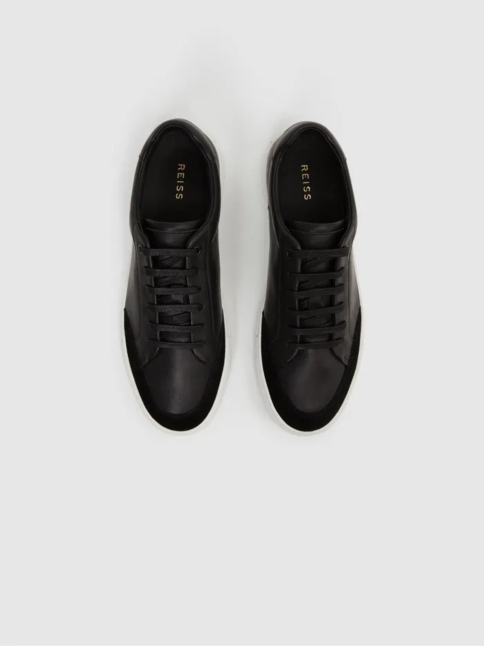 Men Reiss Sneakers Ashley Leather Low Top Trainers Black