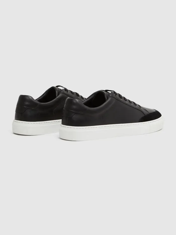 Men Reiss Sneakers Ashley Leather Low Top Trainers Black