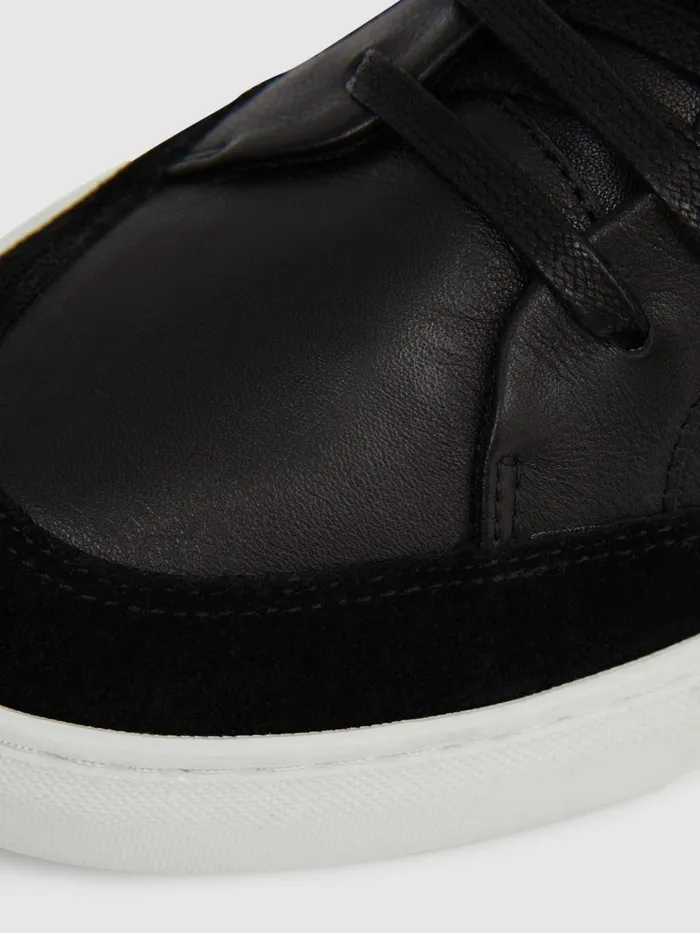 Men Reiss Sneakers Ashley Leather Low Top Trainers Black