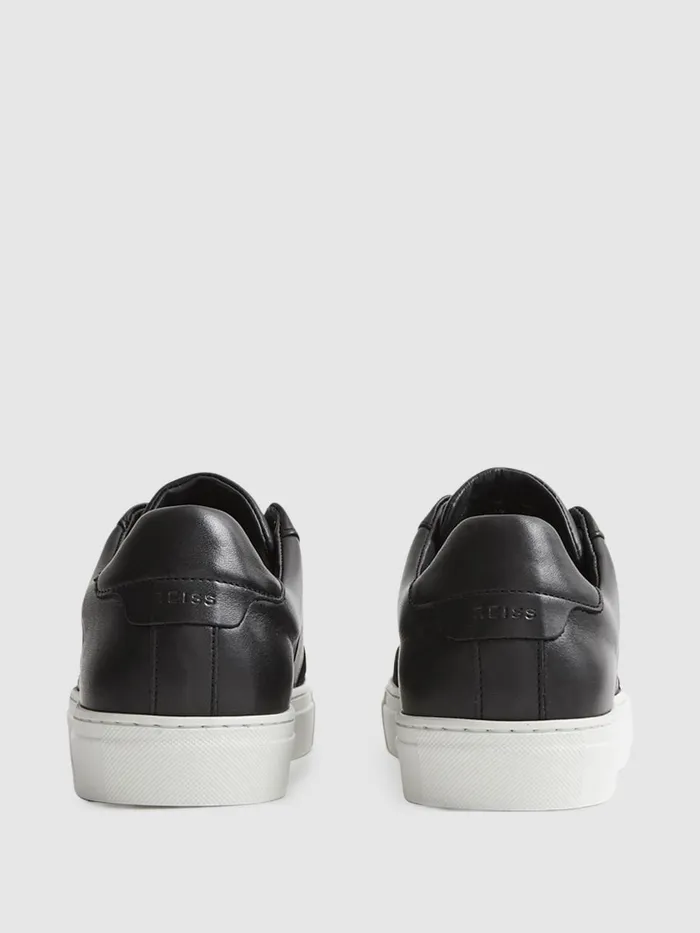 Men Reiss Sneakers Ashley Leather Low Top Trainers Black