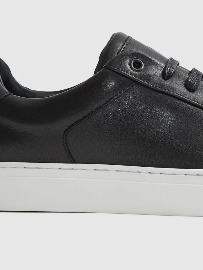 Men Reiss Sneakers Ashley Leather Low Top Trainers Black