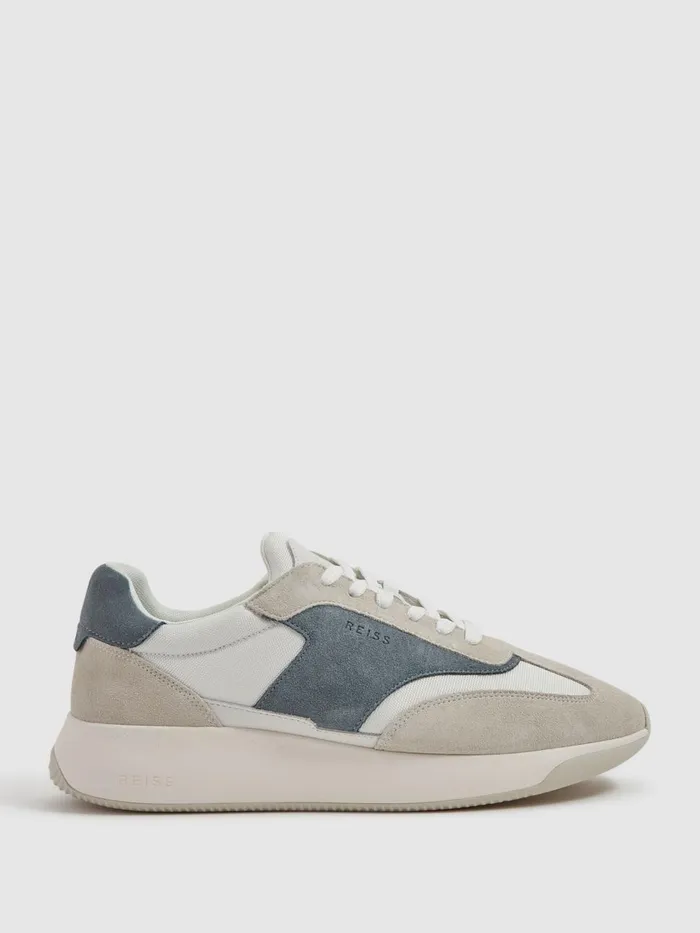 Men Reiss Sneakers Emmett Leather Suede Running Trainers Airforce Blue