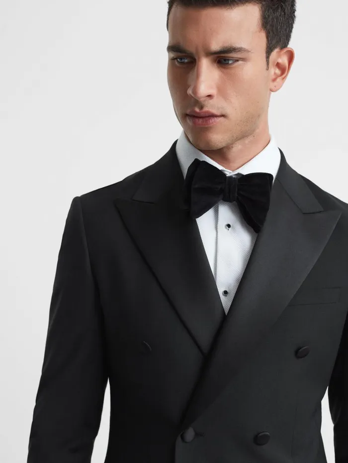 Men Reiss Suits and Tailoring Poker Modern Fit Double Breasted Tuxedo Jacket Black