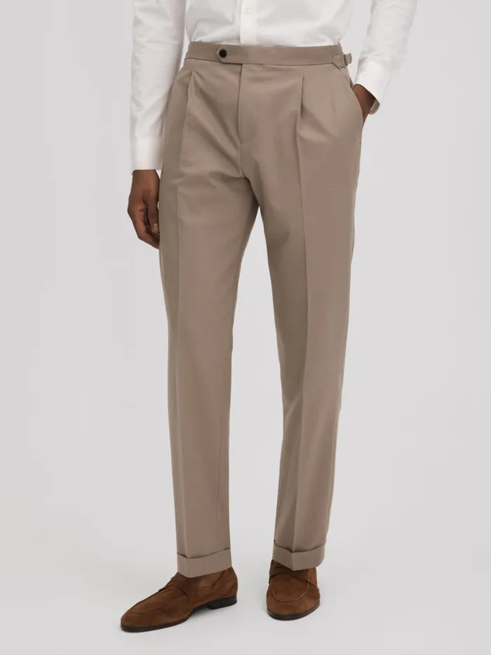 Men Reiss Suits and Tailoring Valentine Slim Fit Wool Blend Trousers With TurnUps Taupe Men Reiss Suits and Tailoring Valentine Slim Fit Wool Blend Trousers With TurnUps Taupe