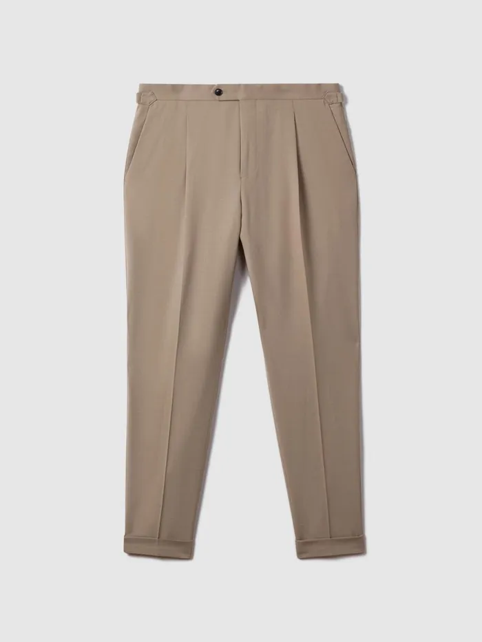 Men Reiss Suits and Tailoring Valentine Slim Fit Wool Blend Trousers With TurnUps Taupe