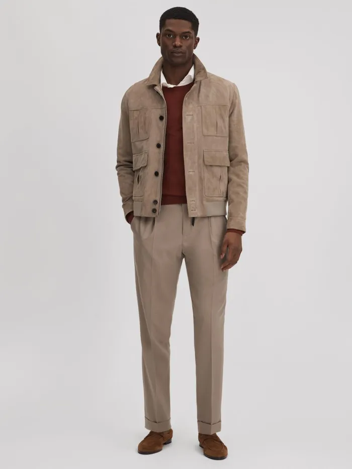 Men Reiss Suits and Tailoring Valentine Slim Fit Wool Blend Trousers With TurnUps Taupe