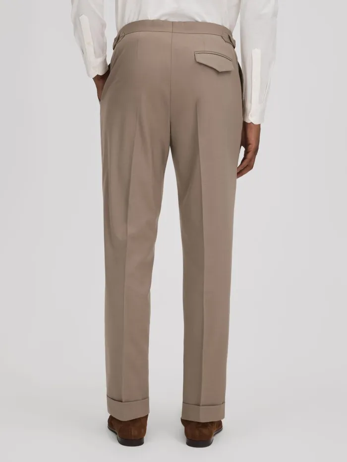 Men Reiss Suits and Tailoring Valentine Slim Fit Wool Blend Trousers With TurnUps Taupe