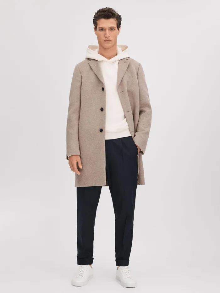 Men Reiss Sweats Hoodies and Joggers Newton Cotton Relaxed Motif Hoodie Ecrublue