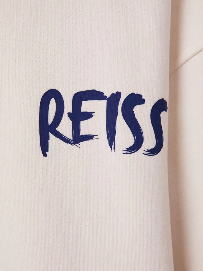 Men Reiss Sweats Hoodies and Joggers Newton Cotton Relaxed Motif Hoodie Ecrublue