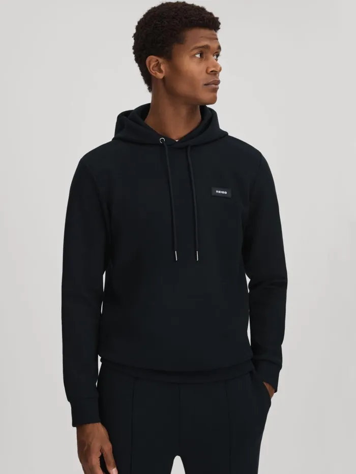 Men Reiss Sweats Hoodies and Joggers Zorn Interlock Jersey Hoodie Navy