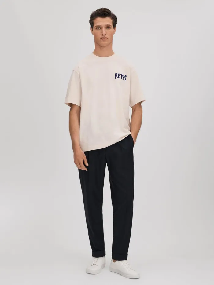 Men Reiss TShirts Abbott Cotton Motif TShirt Ecrublue
