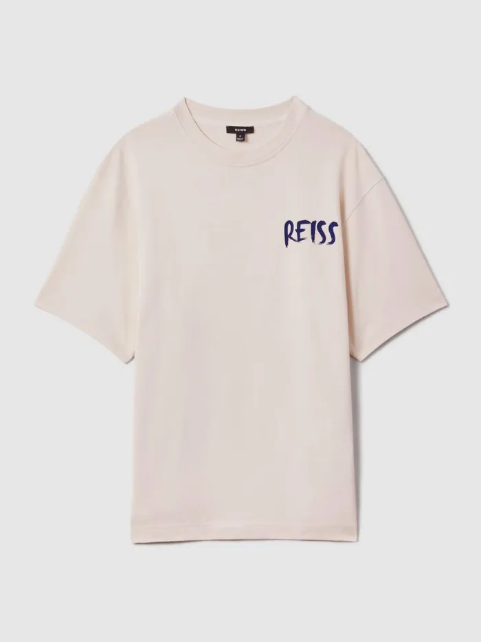 Men Reiss TShirts Abbott Cotton Motif TShirt Ecrublue