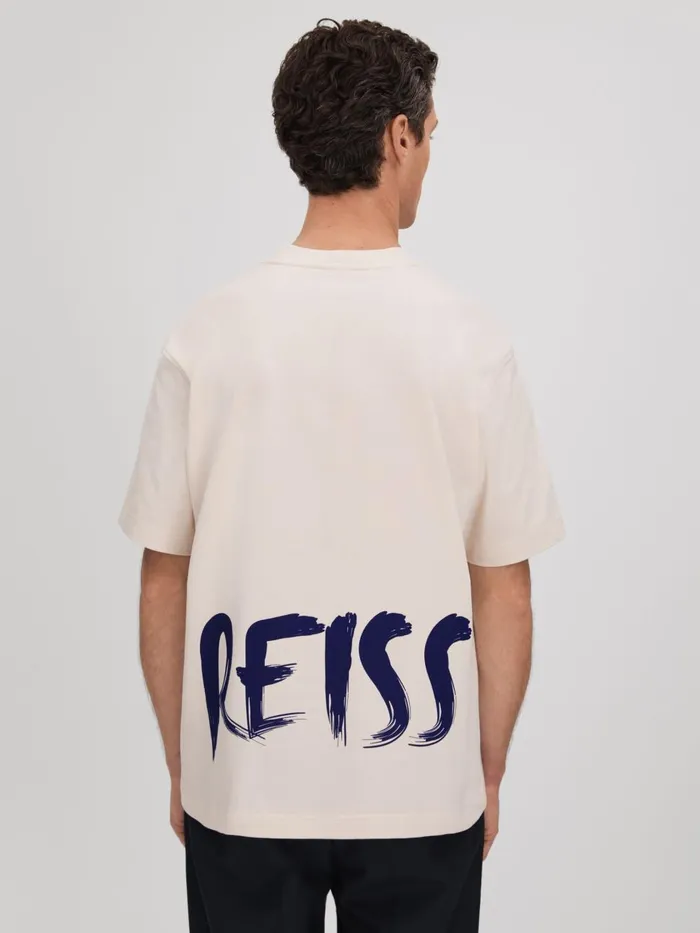 Men Reiss TShirts Abbott Cotton Motif TShirt Ecrublue