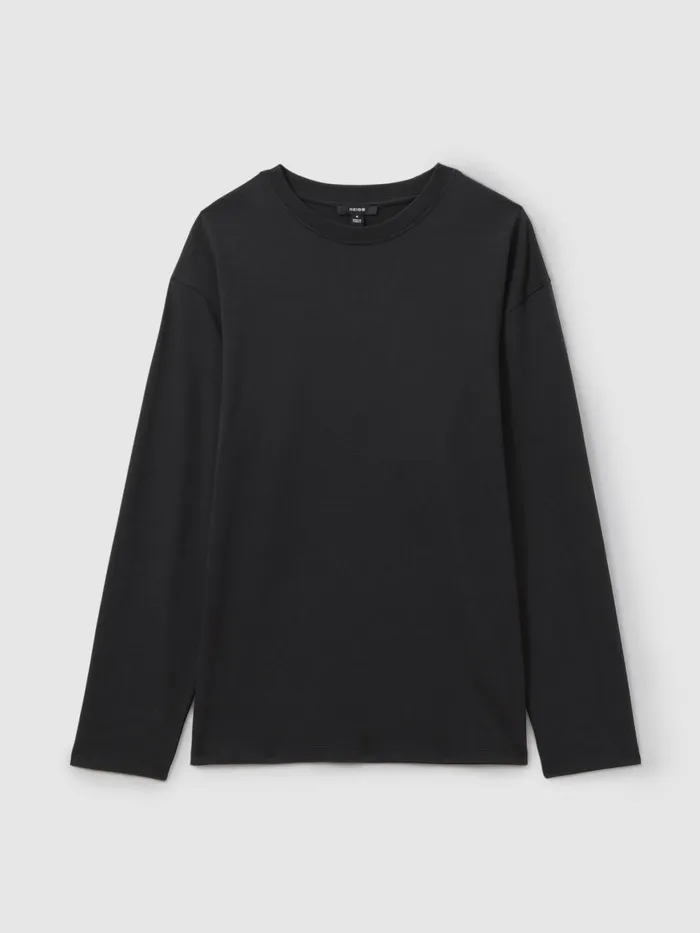 Men Reiss TShirts Cube Cotton Crew Neck Long Sleeve TShirt Washed Black