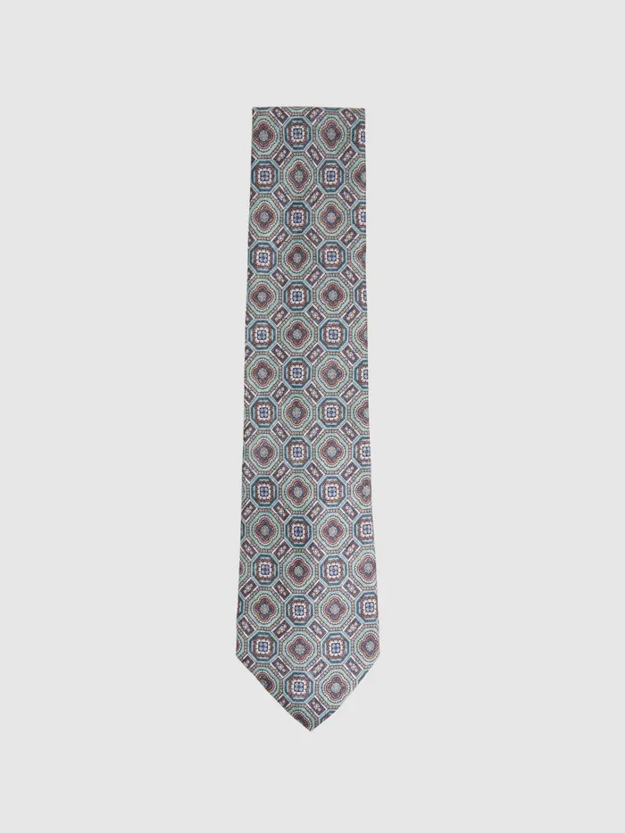 Men Reiss Ties and Pocket Squares Assisi Silk Medallion Print Tie Sea Green