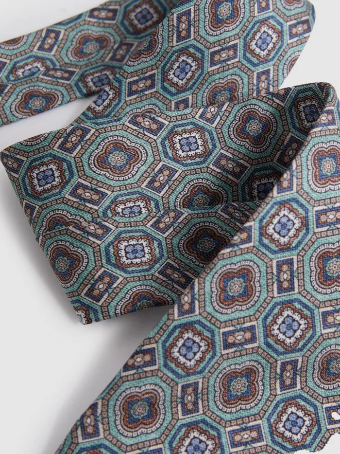 Men Reiss Ties and Pocket Squares Assisi Silk Medallion Print Tie Sea Green