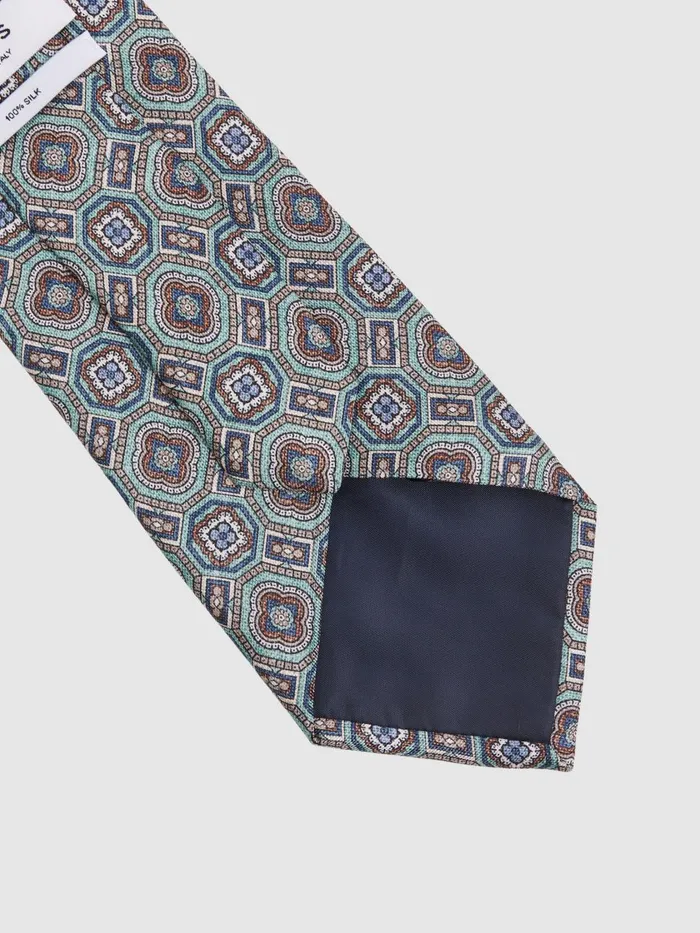 Men Reiss Ties and Pocket Squares Assisi Silk Medallion Print Tie Sea Green