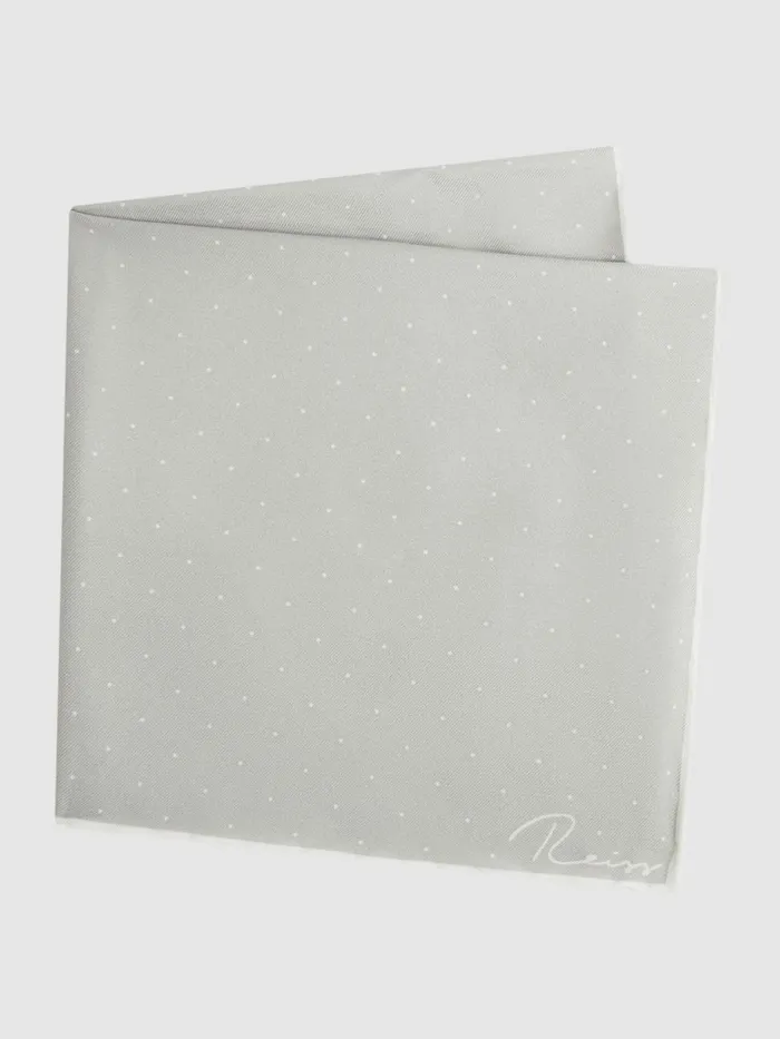 Men Reiss Ties and Pocket Squares Liam Polka Dot Silk Pocket Square Silver