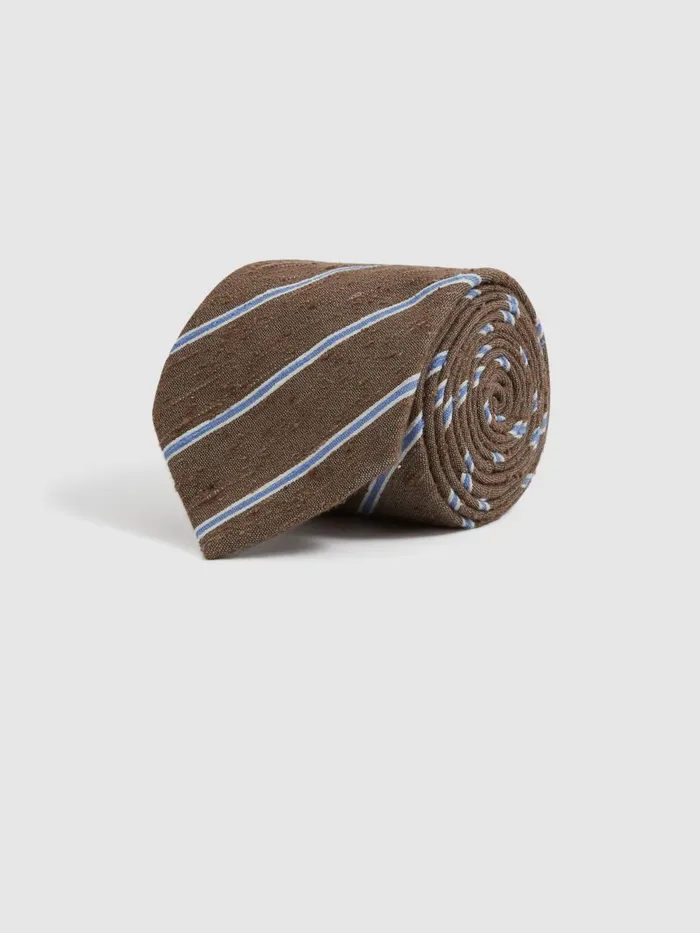 Men Reiss Ties and Pocket Squares Ravenna Silk Blend Textured Tie Chocolate Melange