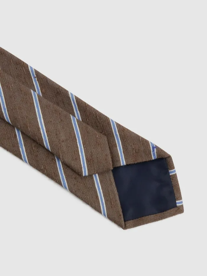 Men Reiss Ties and Pocket Squares Ravenna Silk Blend Textured Tie Chocolate Melange
