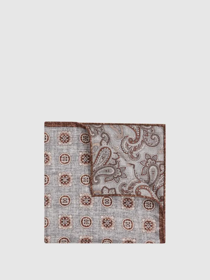 Men Reiss Ties and Pocket Squares Tindari Silk Reversible Pocket Square Grey Melange Men Reiss Ties and Pocket Squares Tindari Silk Reversible Pocket Square Grey Melange