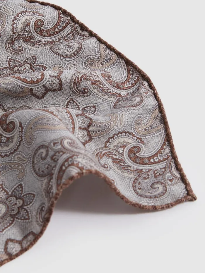 Men Reiss Ties and Pocket Squares Tindari Silk Reversible Pocket Square Grey Melange