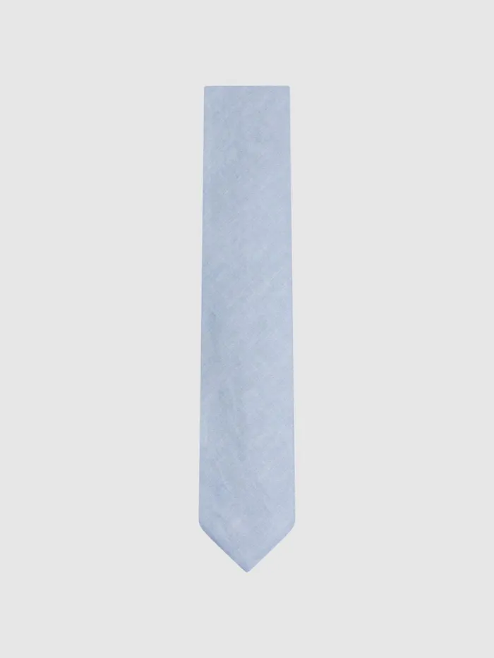 Men Reiss Ties and Pocket Squares Vitali Linen Tie Sky Blue Melange