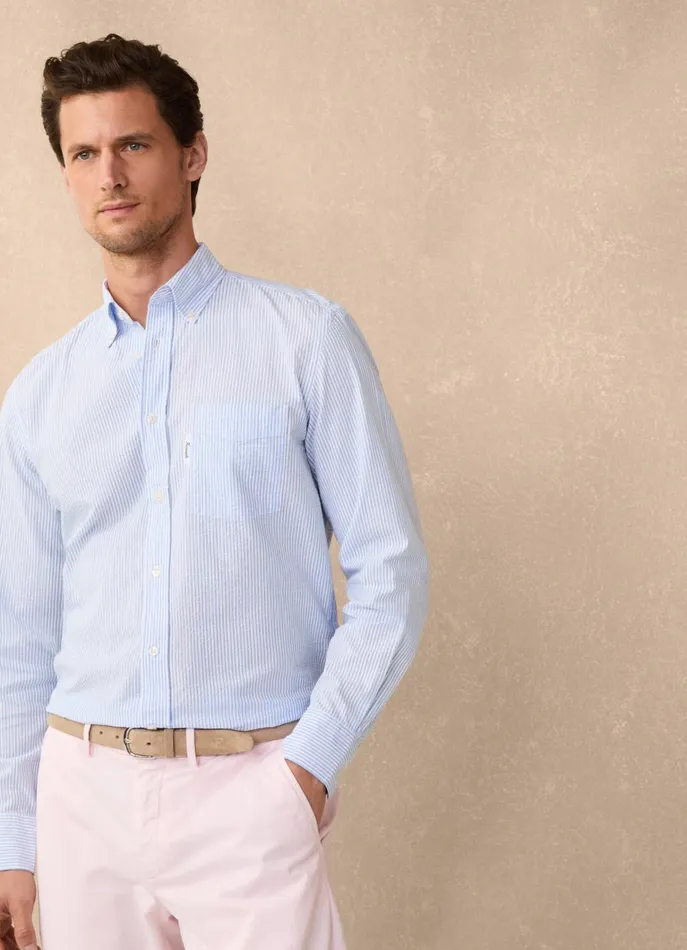 Men Shirts Faonnable Regular Fit Bengal Striped Seersucker Shirt Regal Blue