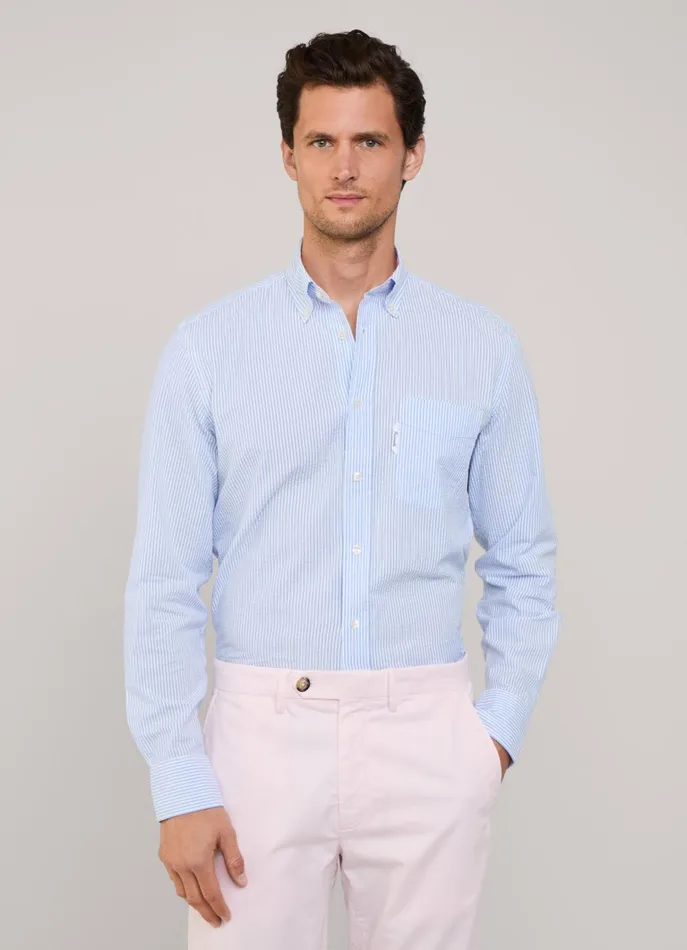Men Shirts Faonnable Regular Fit Bengal Striped Seersucker Shirt Regal Blue